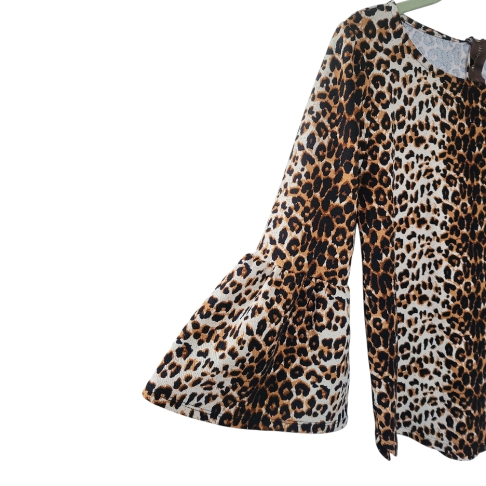 Green Envelope Leopard Print Bell Sleeve Top Large Boho Chic Baddie - Picture 5 of 12
